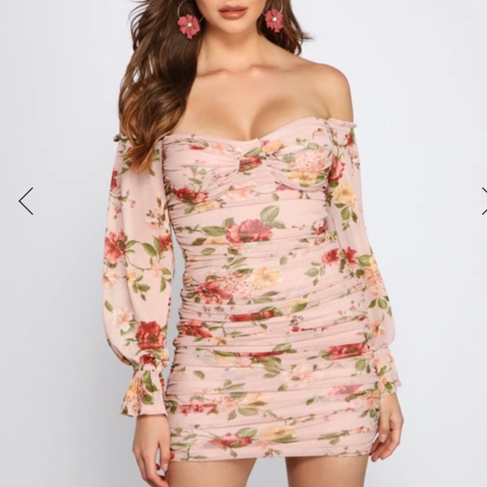 Pink floral long sleeve dress